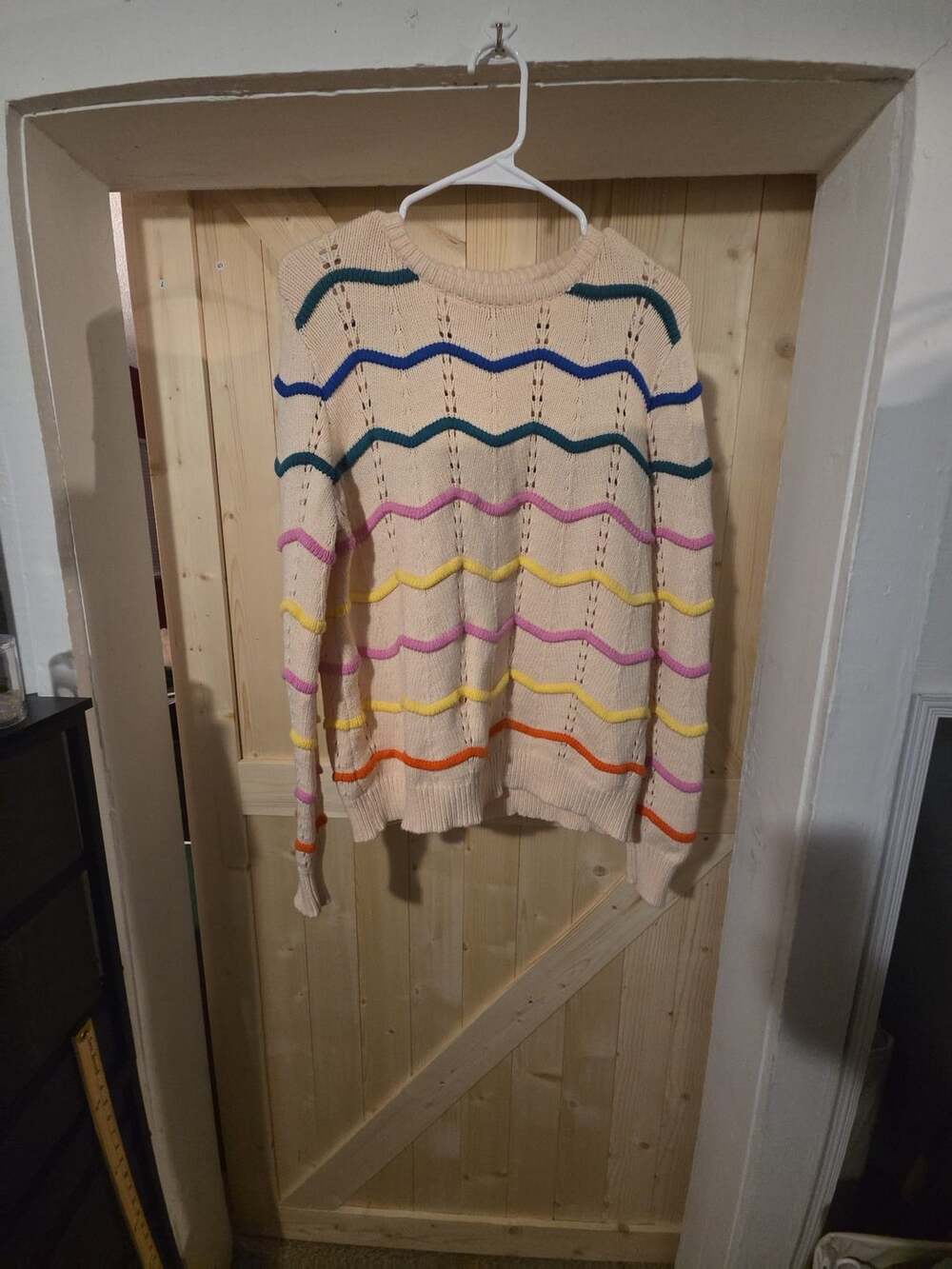 THML Chevron Stripe Sweater Size L Cream Rainbow